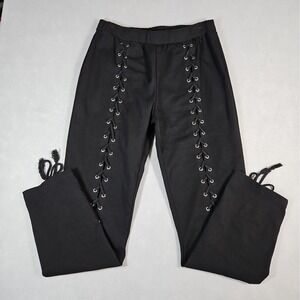 Shein Womens Black Grommet Lace Up Leg Pull On Pants Size XL